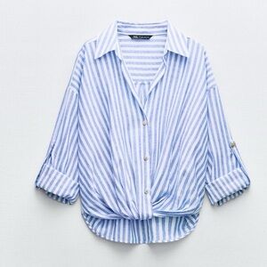 ZARA Striped Button-Front Shirt - Light Blue & White
